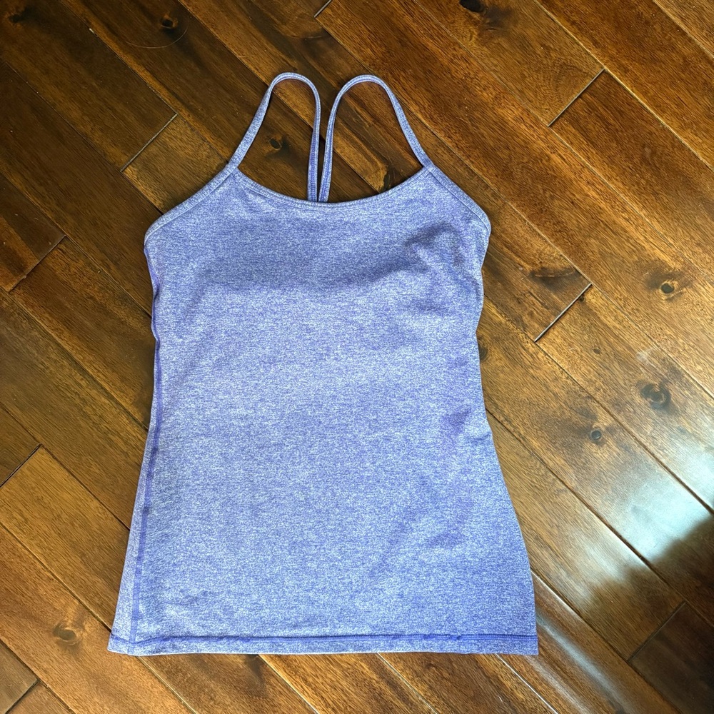 Lululemon Power Y Tank Top Heathered Iris Built in Bra Sz 8